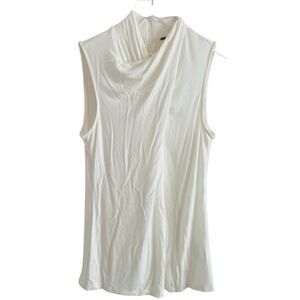 Ell Tahari Sleeveless White Draped Neck Sleeveless Top